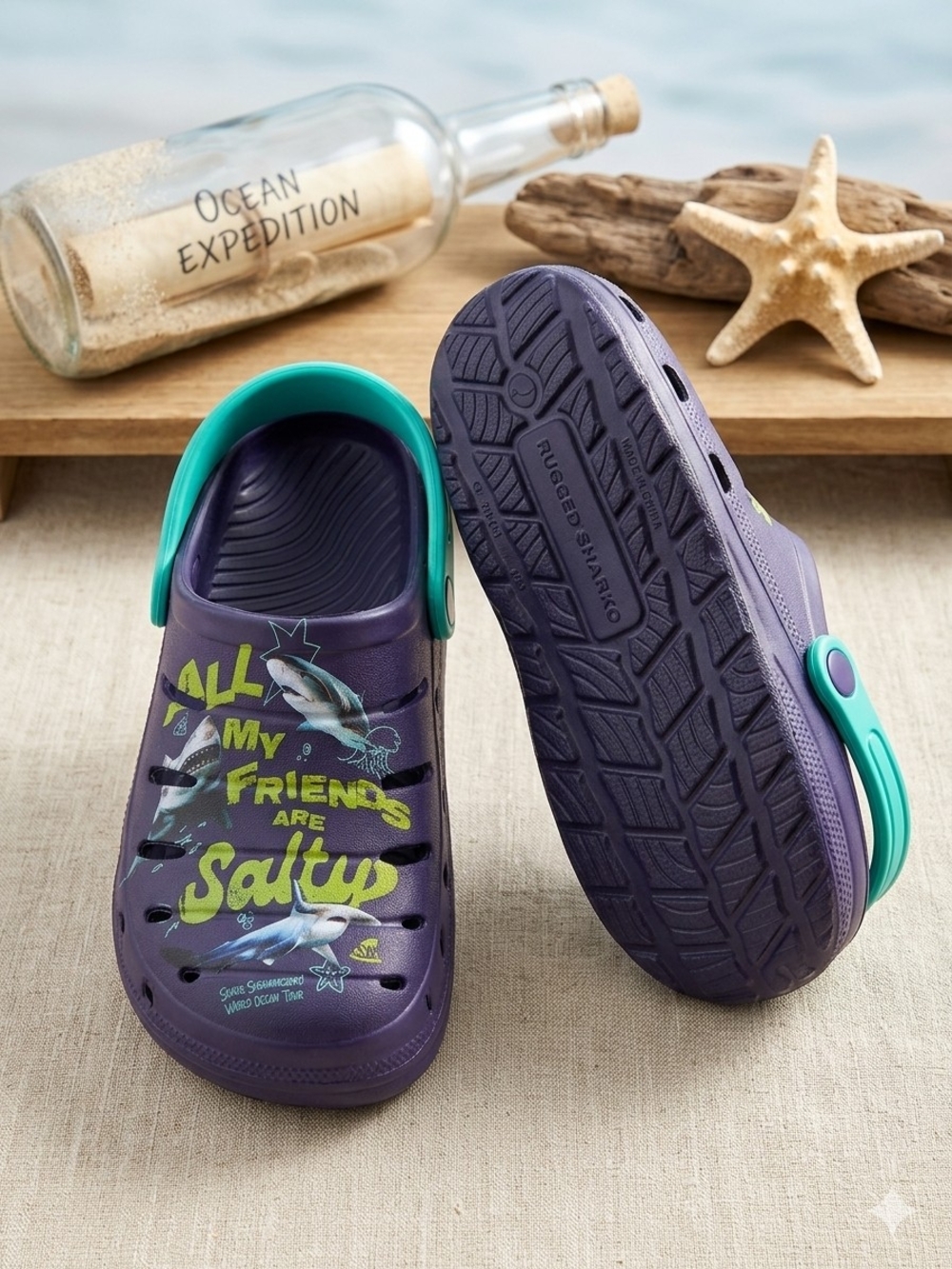 Kid's Unisex Purple & Teal Clog All My Friends Are Salty NWOT Size 1 & 2 Availab